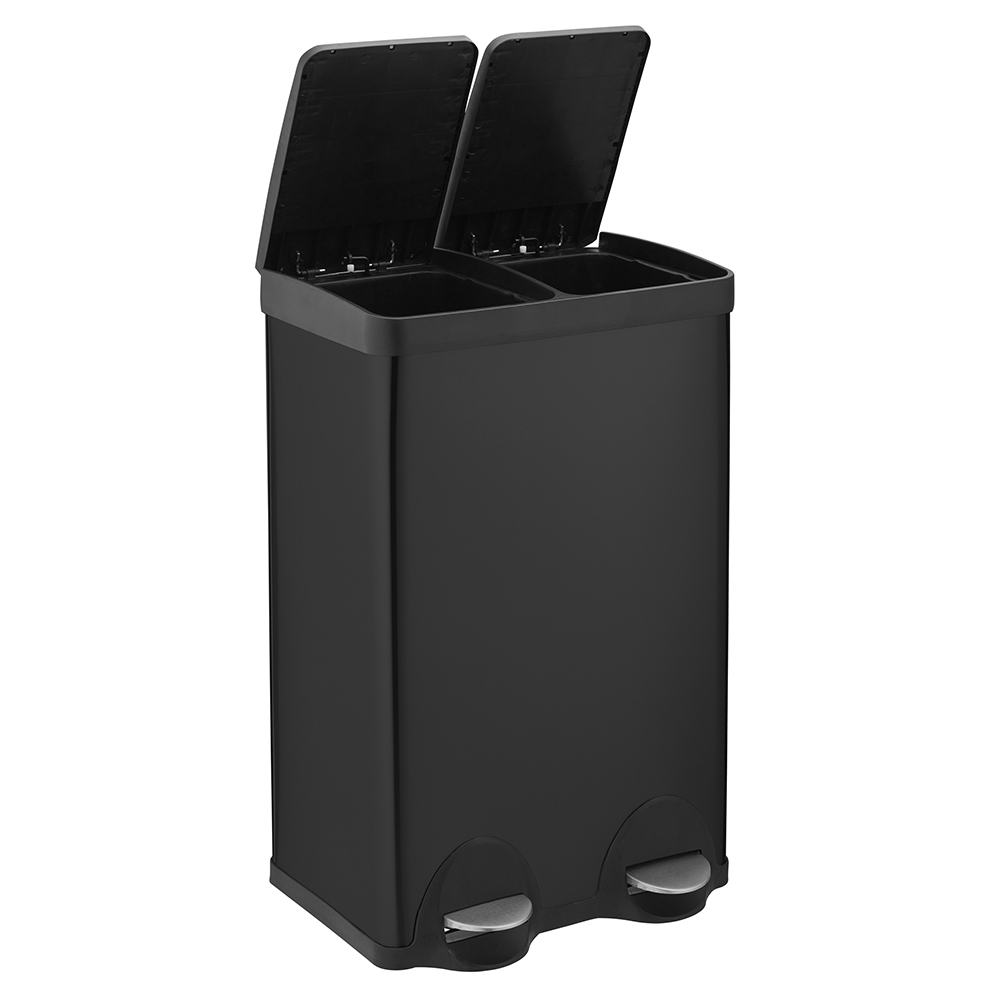 Cooks Professional Dual Recycle Black Kitchen Pedal Bin 60L Image 3