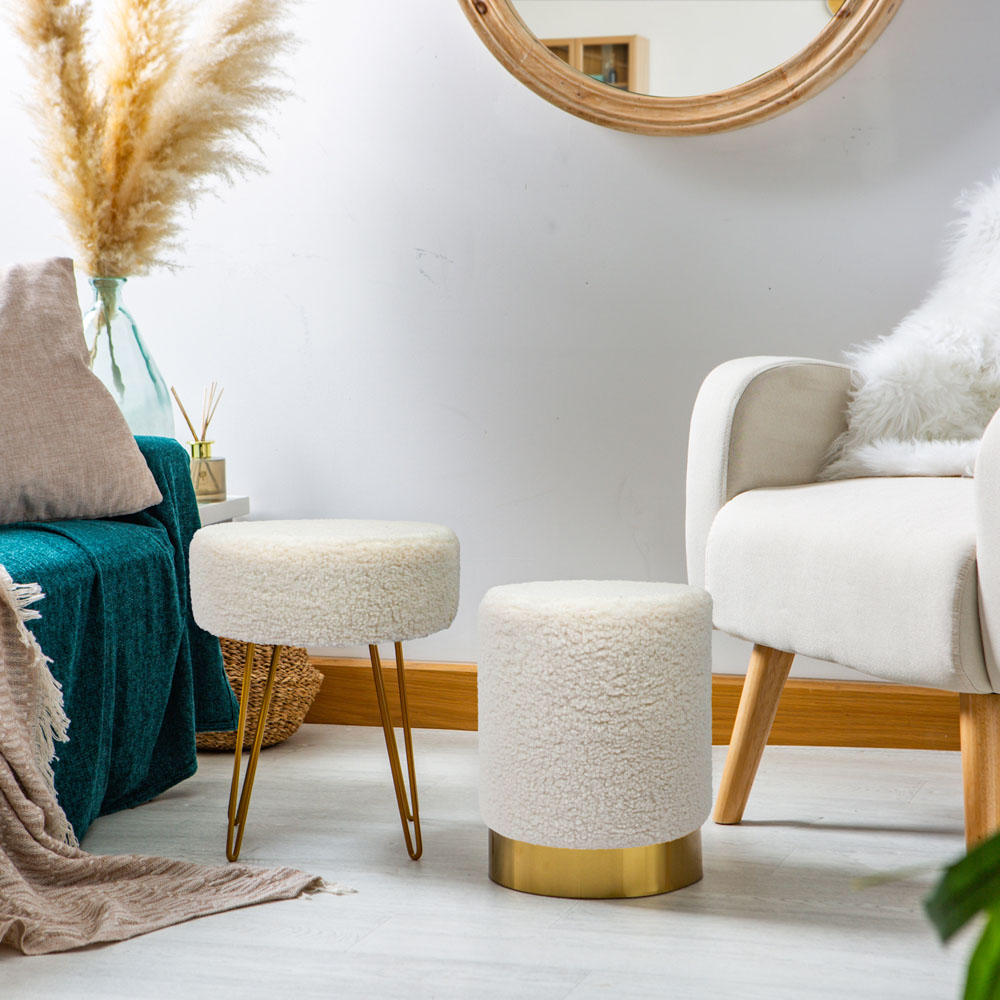 Harbour Housewares Cream Boucle Round Pouffe Image 5