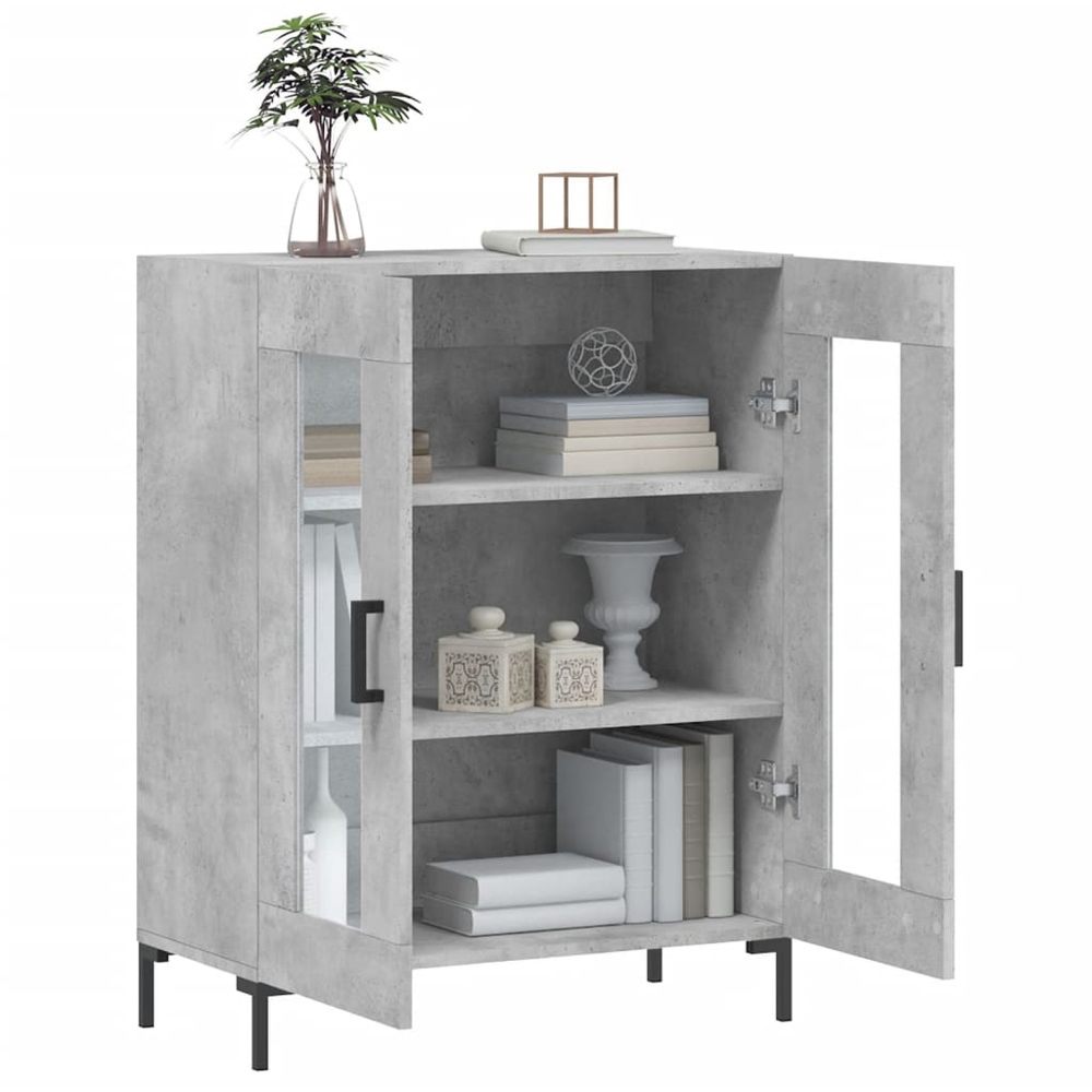 vidaXL 2 Glass Door Concrete Grey Wooden Sideboard Image 4