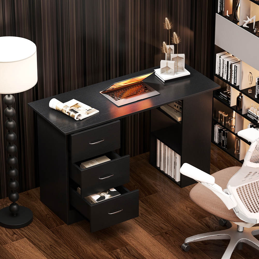 Portland 3 Drawer 3 Shelf Customisable Computer Desk Black Image 3