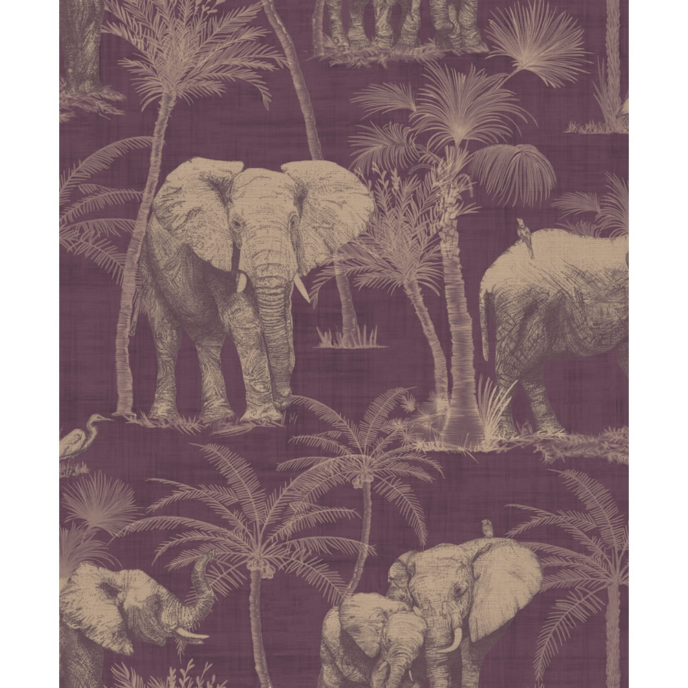 Arthouse Wallpaper Elephant Grove Aubergine Image 1