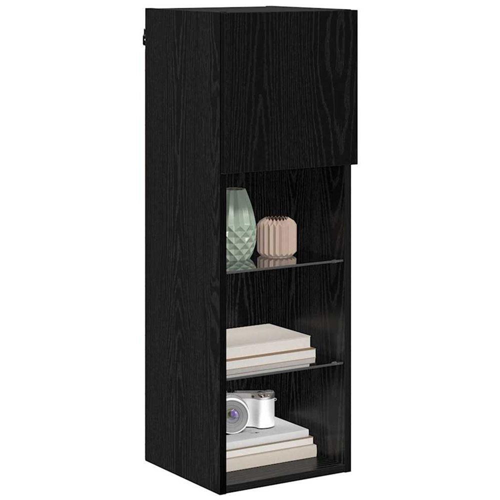 vidaXL Single Door 3 Shelf Black Oak Wall Mounted LED TV Unit Set of 2 Image 3