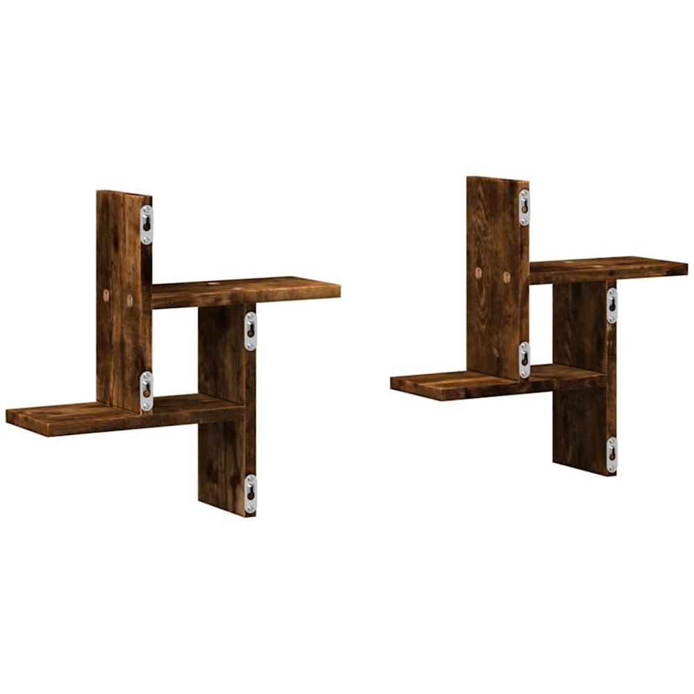 vidaXL Set of 2 3 Shelf Smoked Oak Floating Wall Shelf Image 6