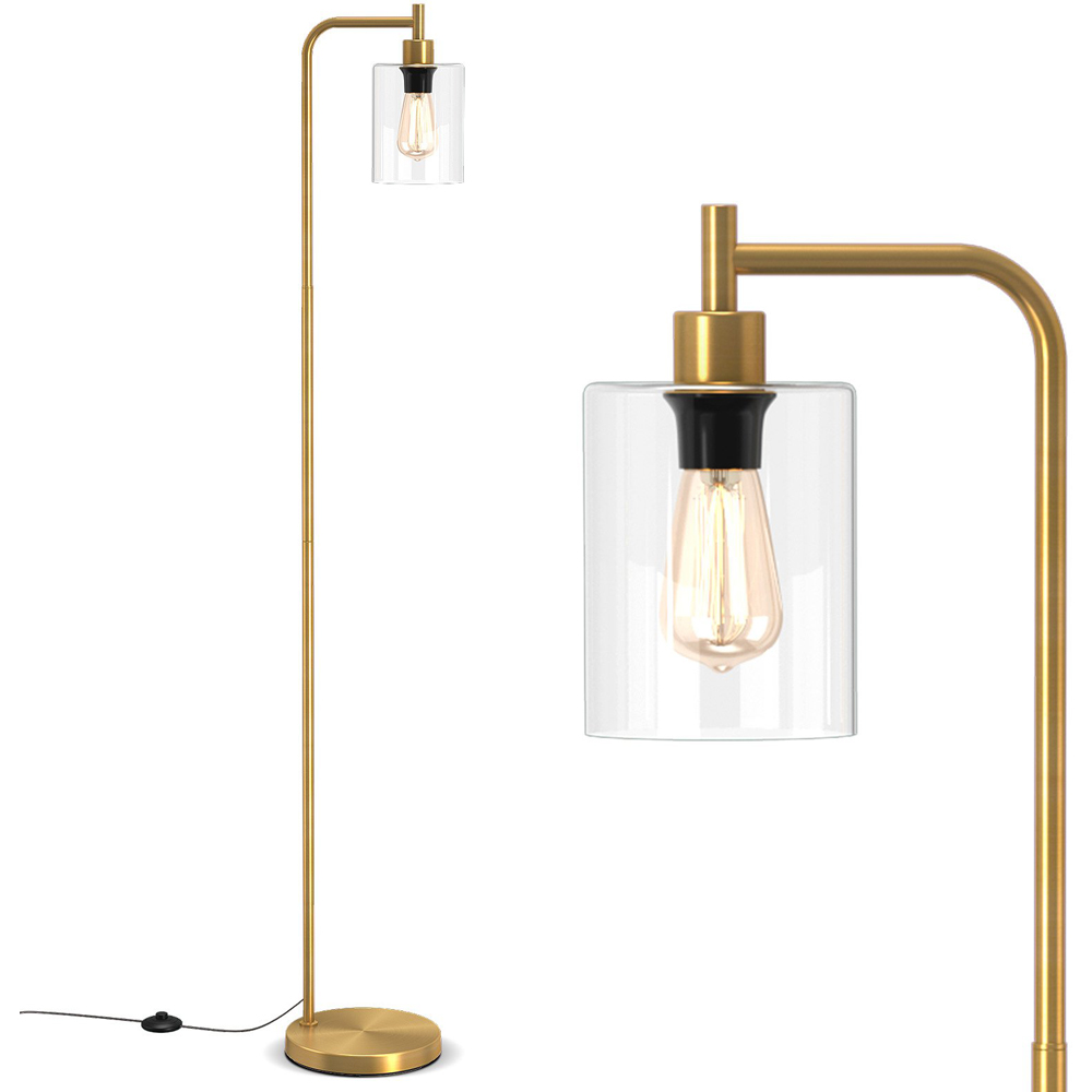 Costway Golden Industrial Floor Lamp with Hanging Glass Lampshade Image 3