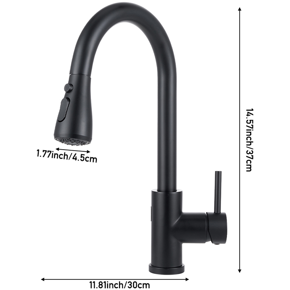 Living and Home Black 304 Stainless Steel Pull Down Sensor Kitchen Faucet with LED Light Image 8