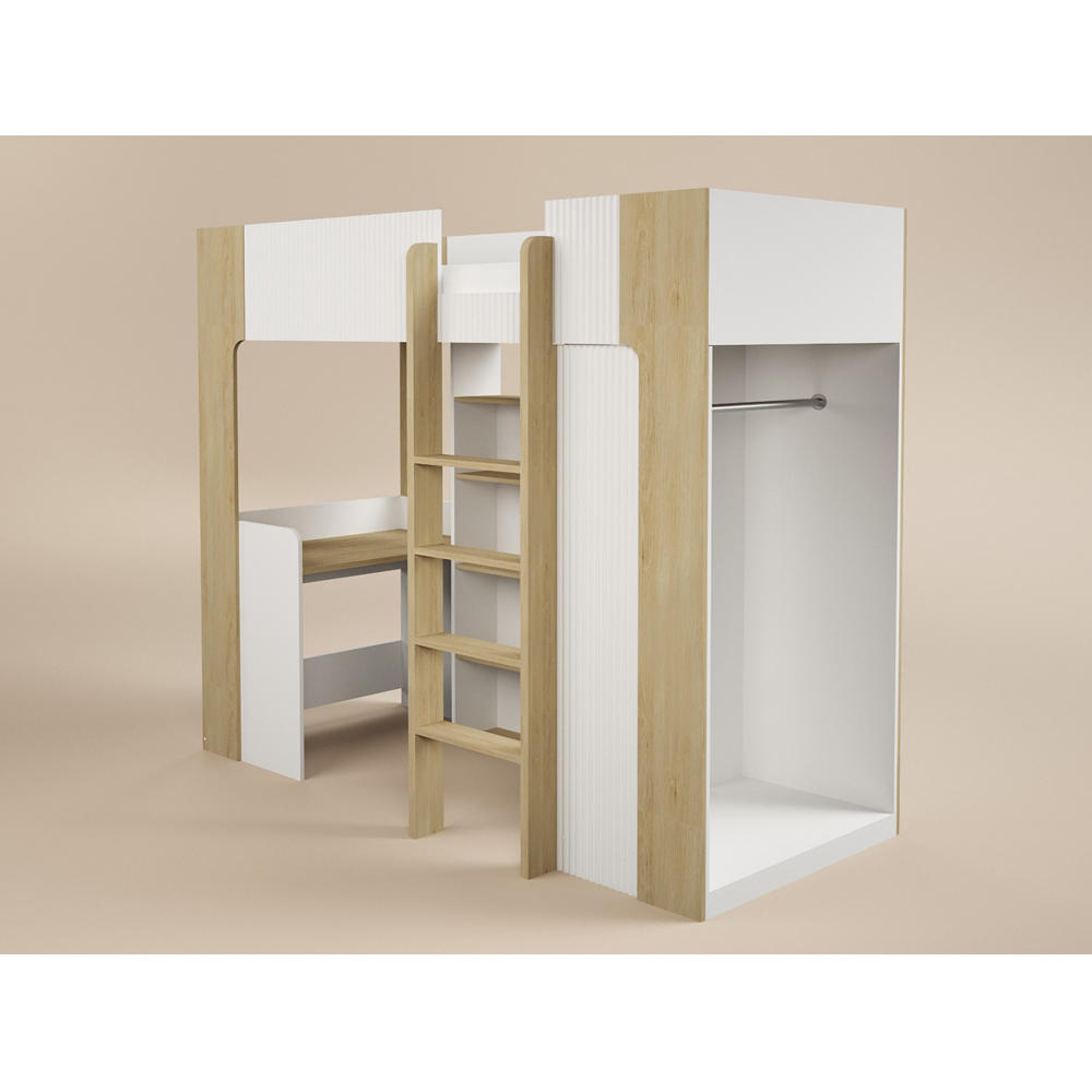 Flair Aeson White and Oak High Sleeper with Desk and Wardrobe Image 3