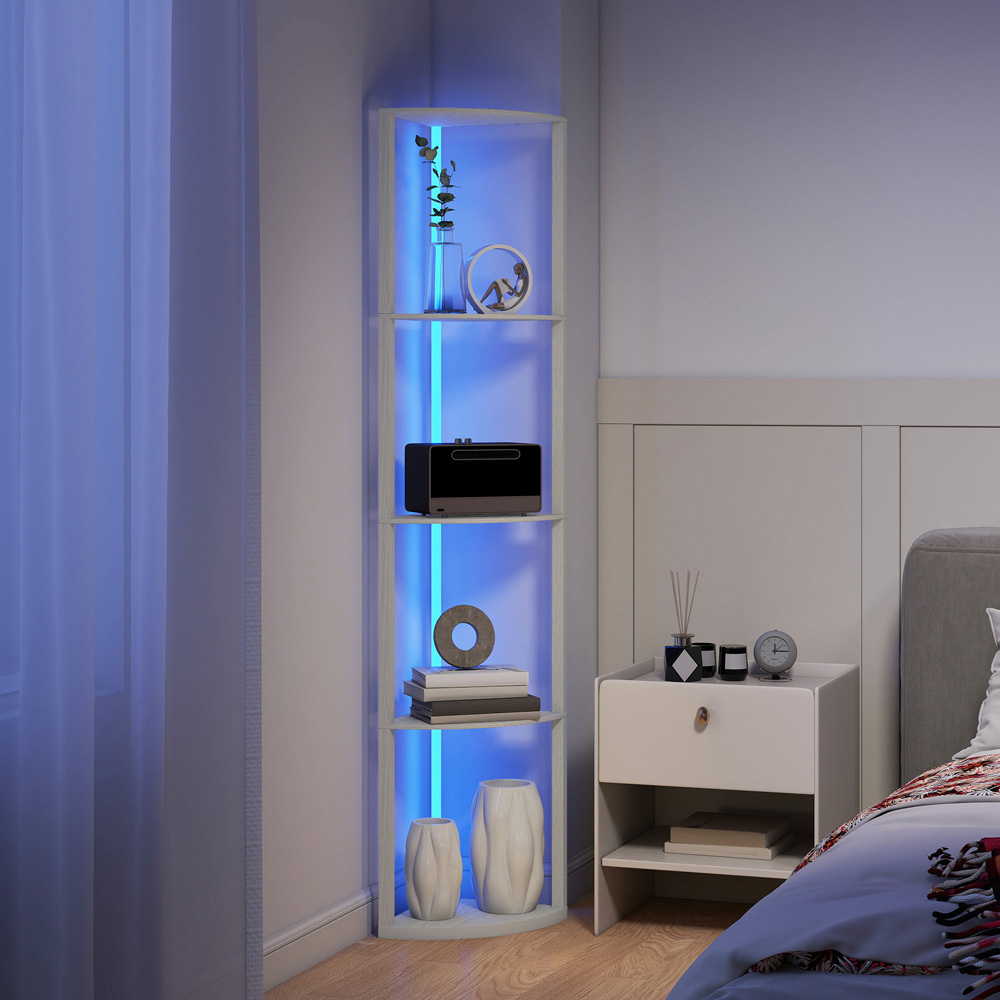 HOMCOM 5 Shelf Oak Dimmable RGB LED Floor Lamp Image 4