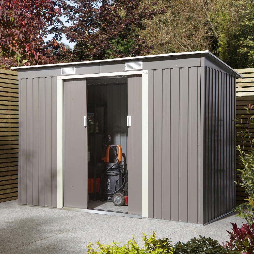 Rowlinson 8 x 4ft Grey Trentvale Pent Metal Garden Shed Image 3