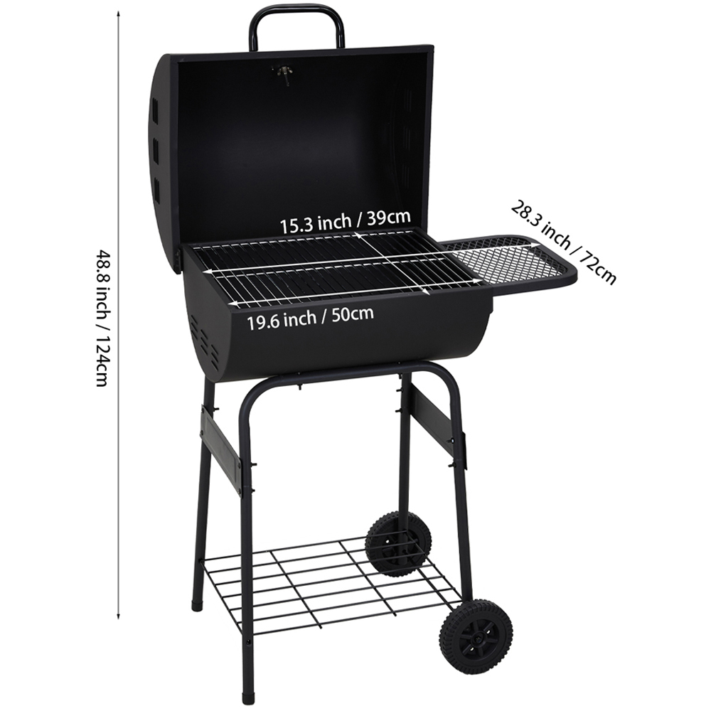 Living and Home Black Metal Outdoor Charcoal BBQ Grill with Thermometer Image 6