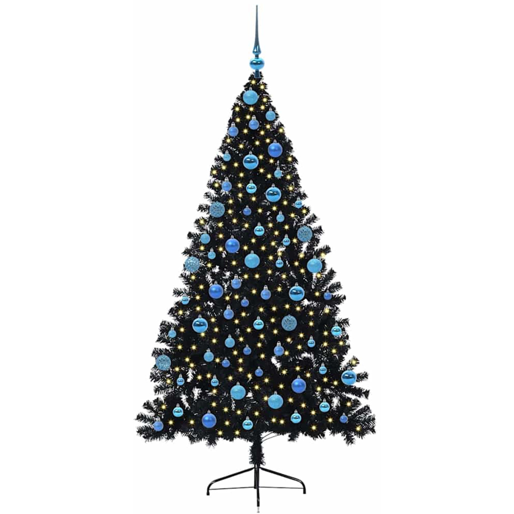 vidaXL Pre-Lit Blue Bauble Black Artificial Christmas Tree 6ft Image 1
