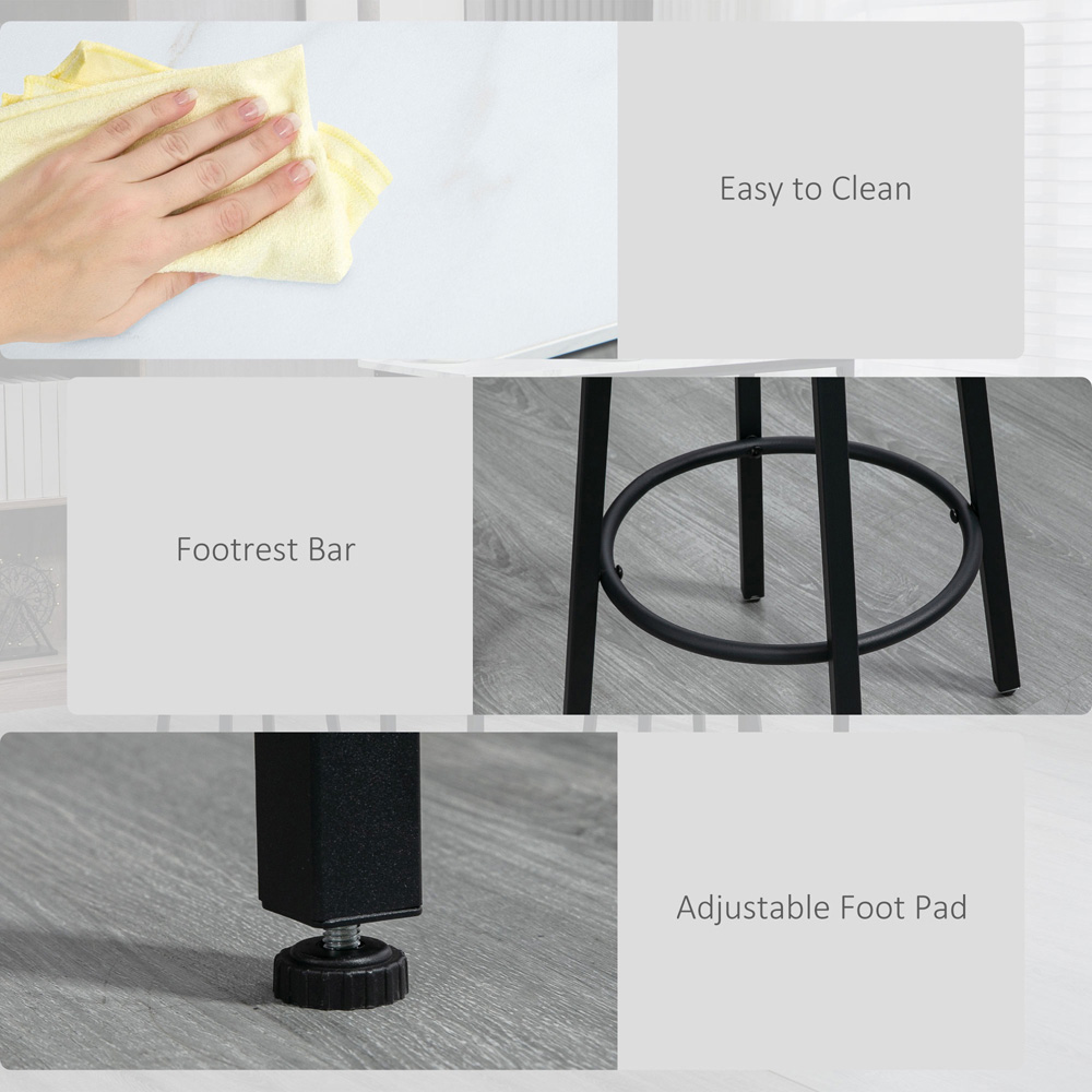 HOMCOM 2 Seater White Marble Effect Bar Table and Stool Set with Footrest Image 6