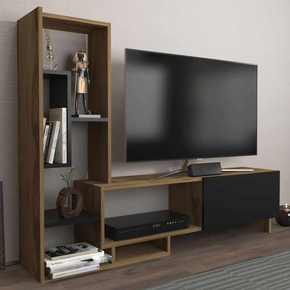 Decorotika Pega 6 Shelf Black and Oak TV Unit Image 1