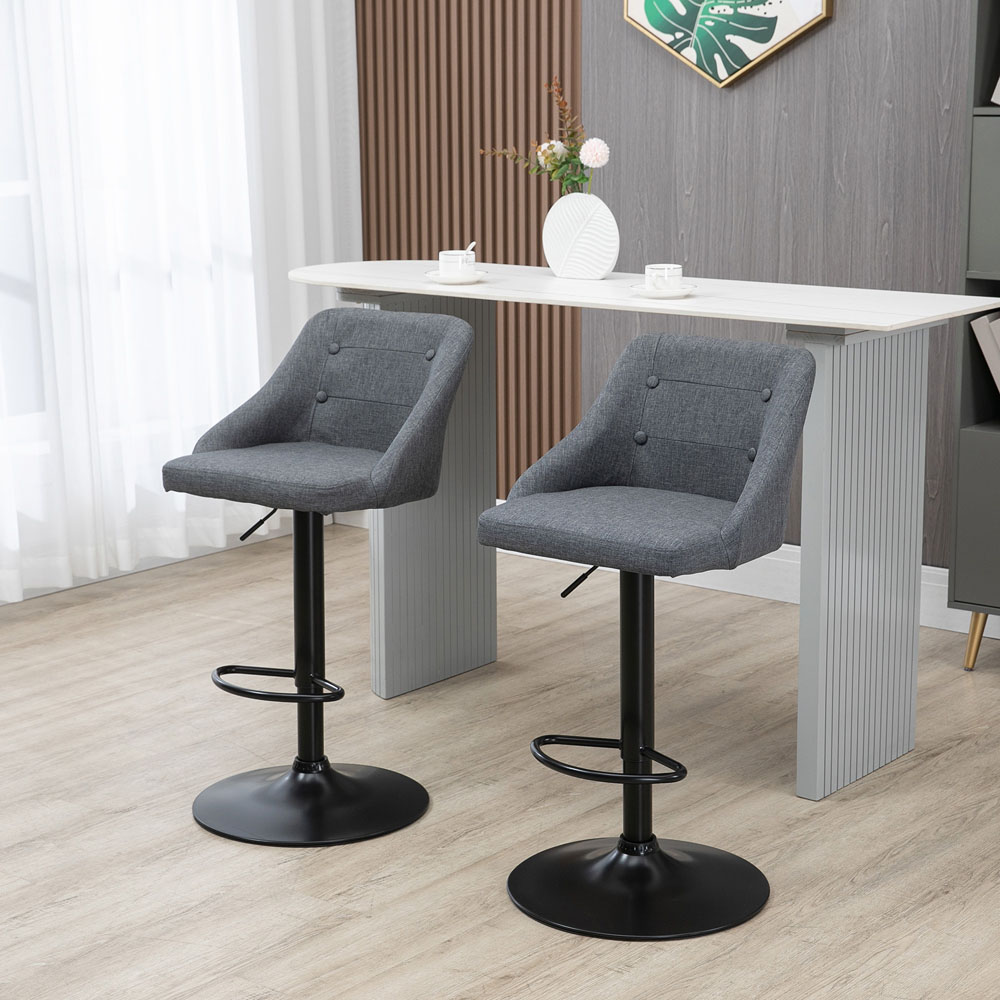 Portland Dark Grey Button Tufted Height Adjustable Swivel Bar Stool Set of 2 Image 4