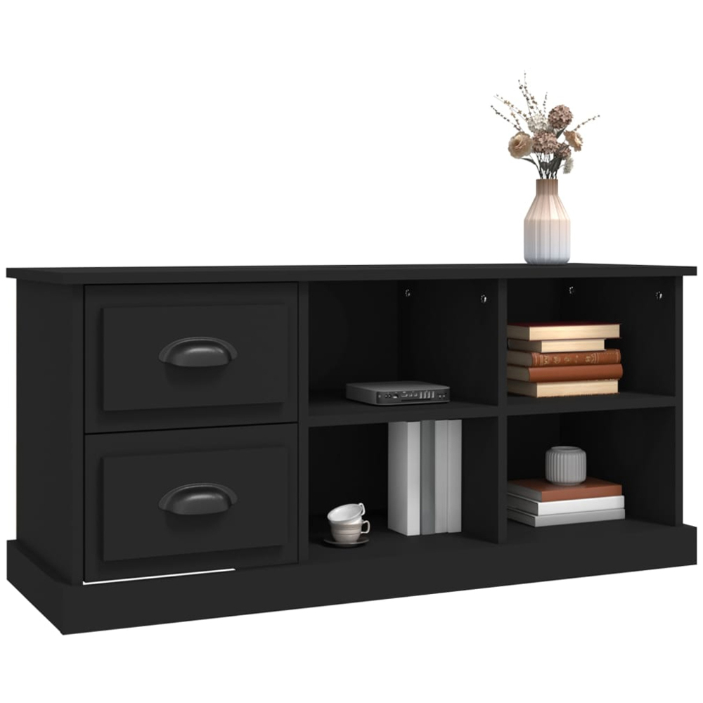 vidaXL 2 Drawer 4 Shelf Black TV Cabinet Image 3