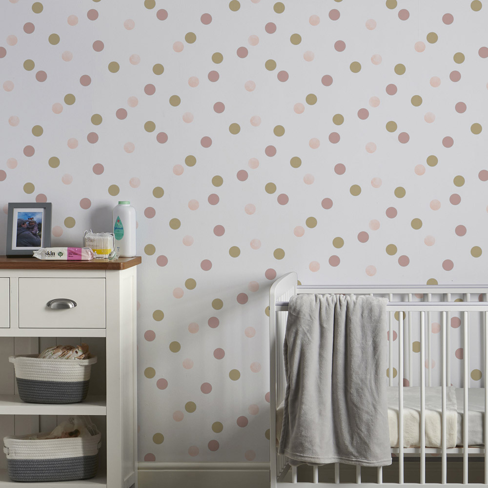 Superfresco Easy Dotty Polka Pink and Gold Wallpaper Image 4