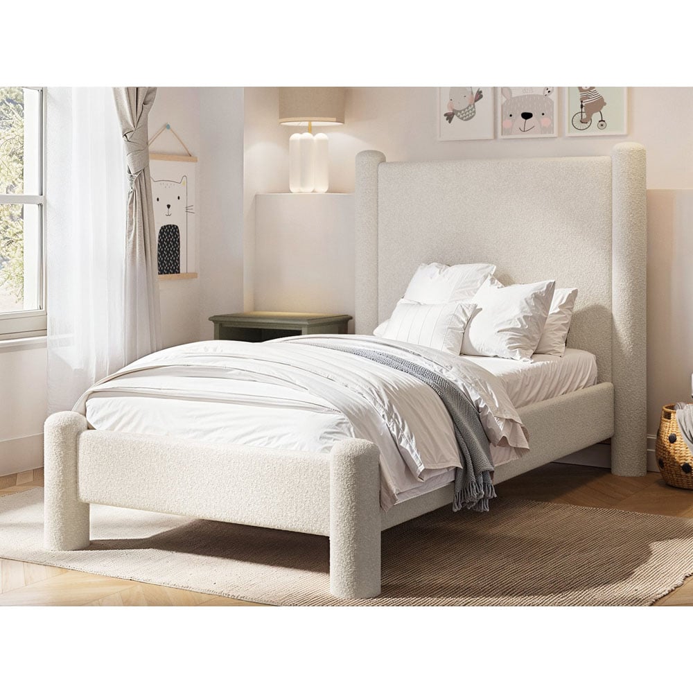 Flair Rayne Single Beige Boucle Fabric Pillar Bed Image 6