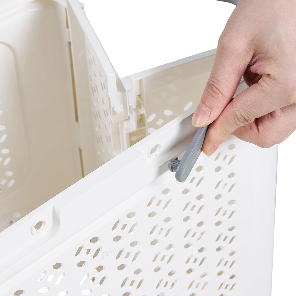 Living and Home White Foldable Rolling Laundry Basket with Wheels 41 x 31 x 55cm Image 3