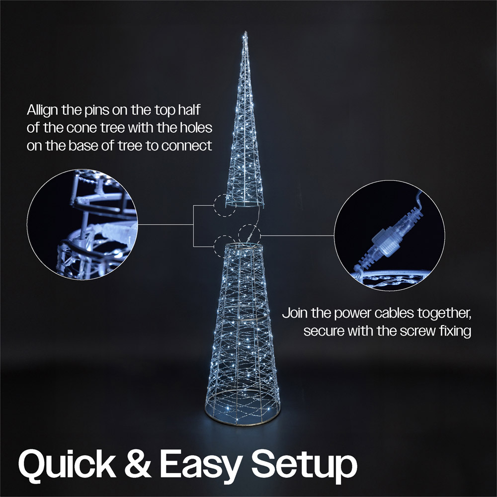 Xmas Haus Silver 250 White Micro LED Cone Shaped Light Tower 3ft Image 6