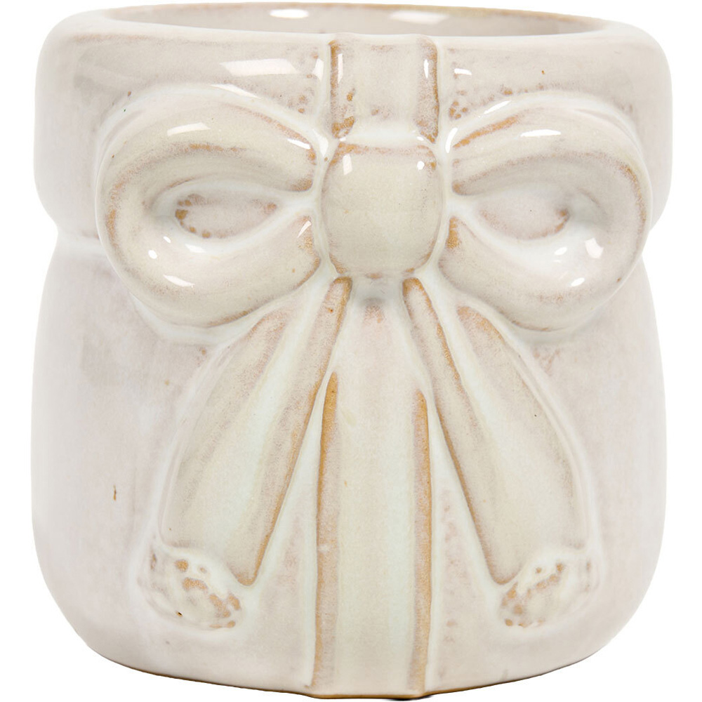 Glazed Bow Tealight Holder - Cream Image 1