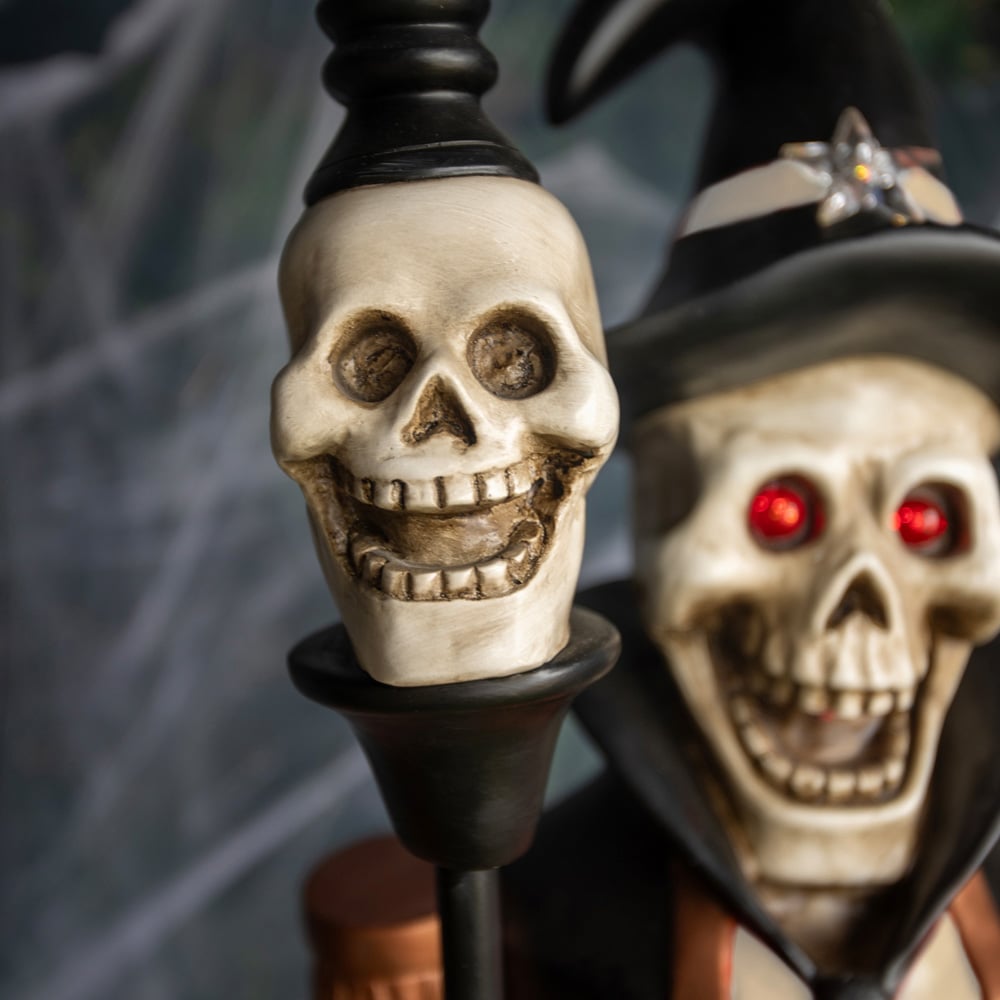 Black and Orange Nutcracker Skeleton with Skull Staff Halloween Decoration 4ft Image 4