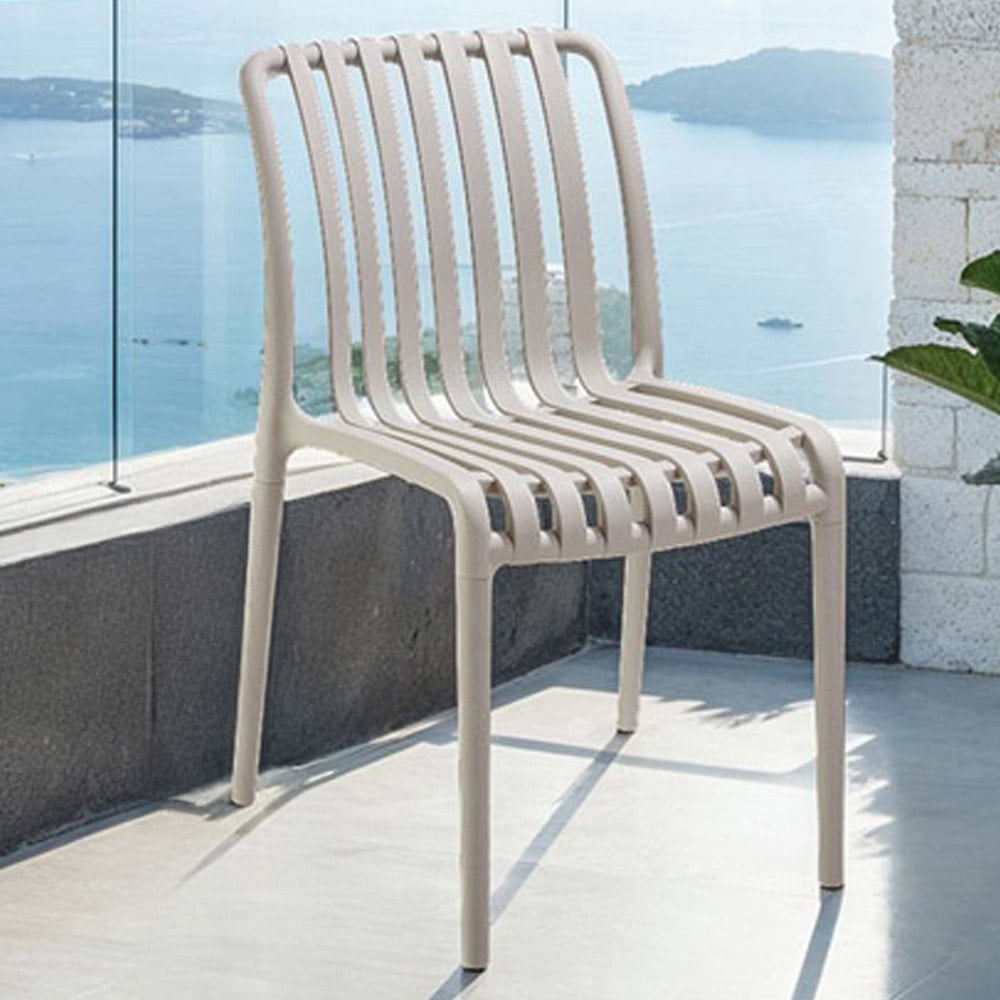 tectake Alcudia Set of 4 Taupe Stackable Garden Chair Image 1