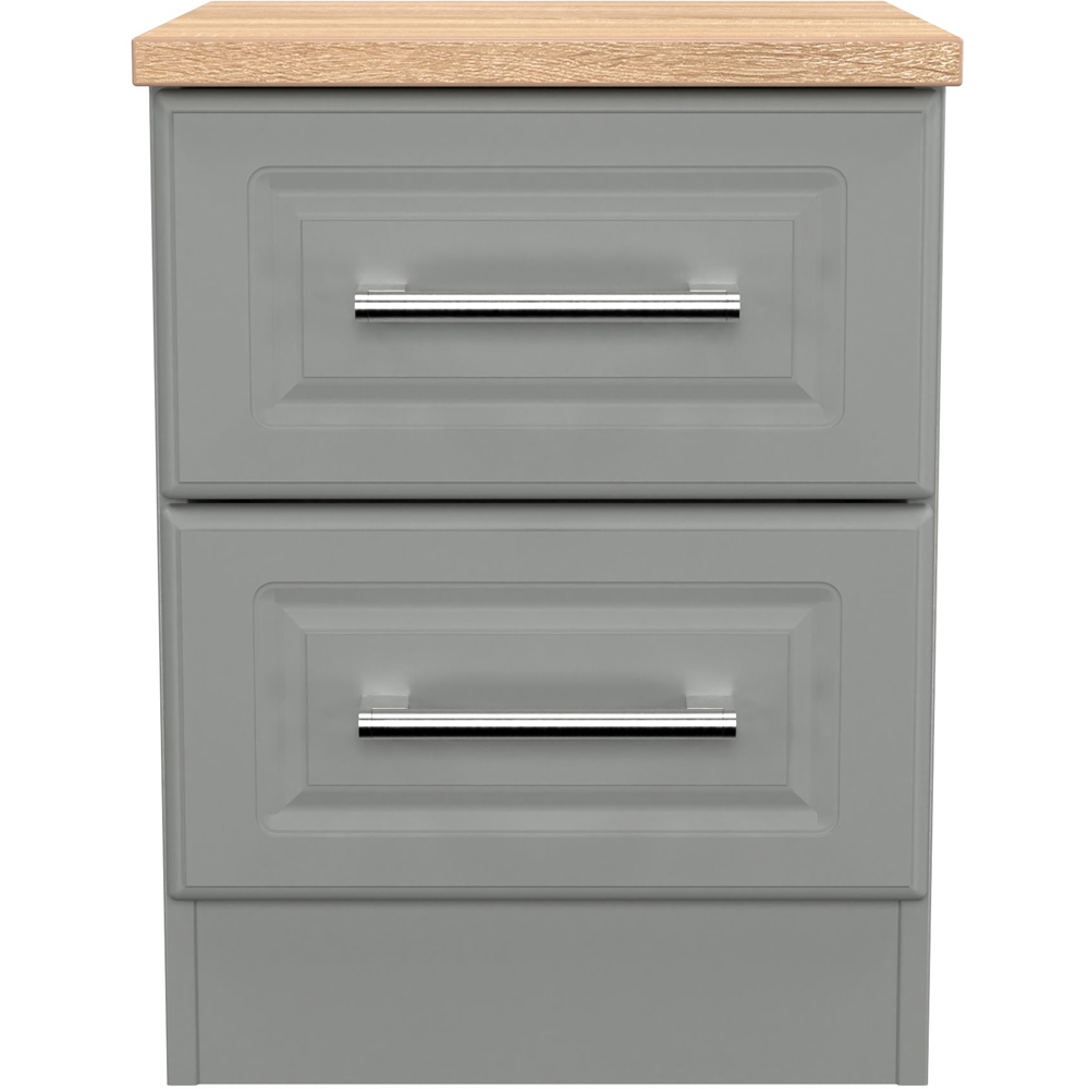 Crowndale Kent 2 Drawer Dusk Grey and Bardolino Oak Compact Bedside Cabinet Ready Assembled Image 2
