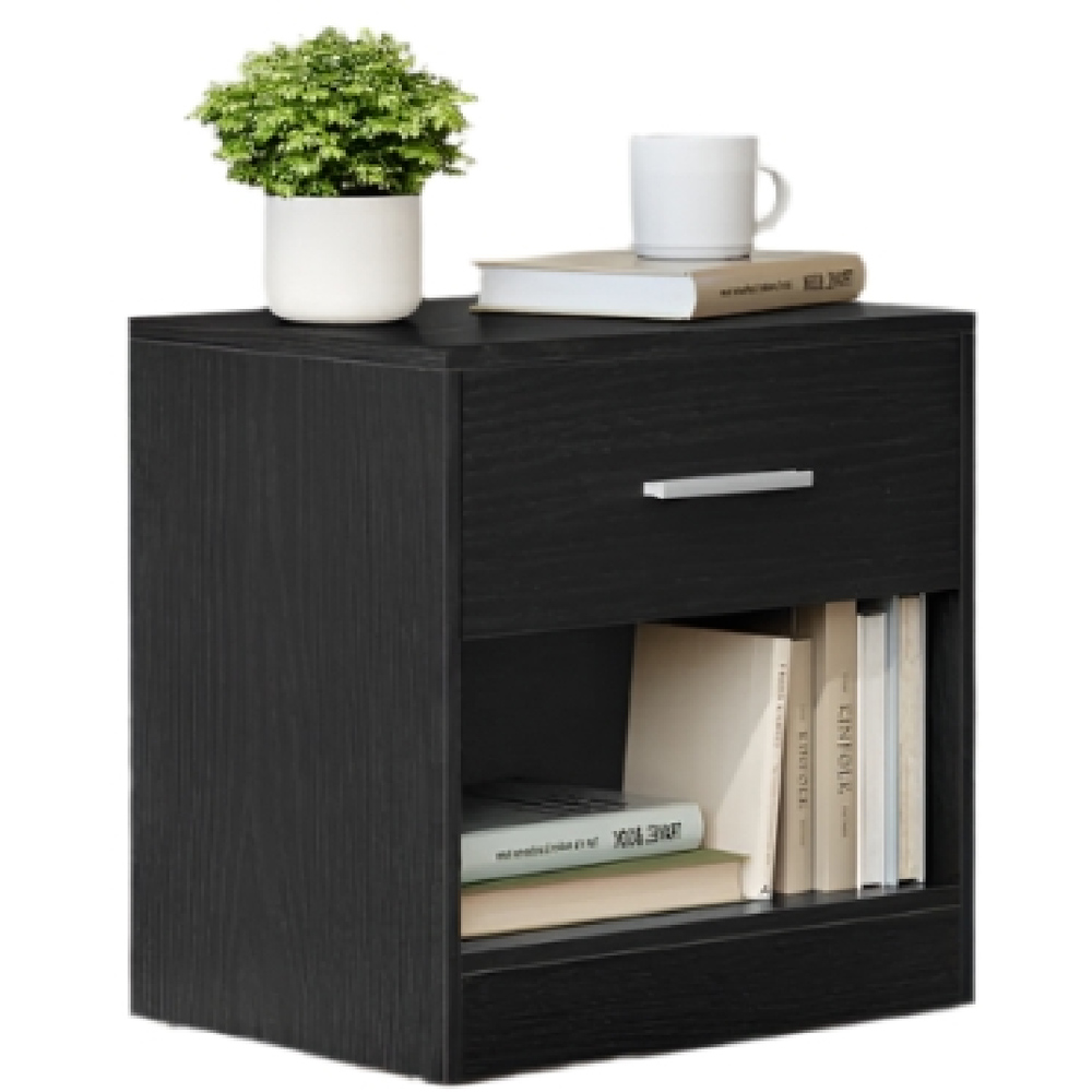 Modcraft Single Shelf Single Drawer Black Bedside Table Set of 2 Image 3