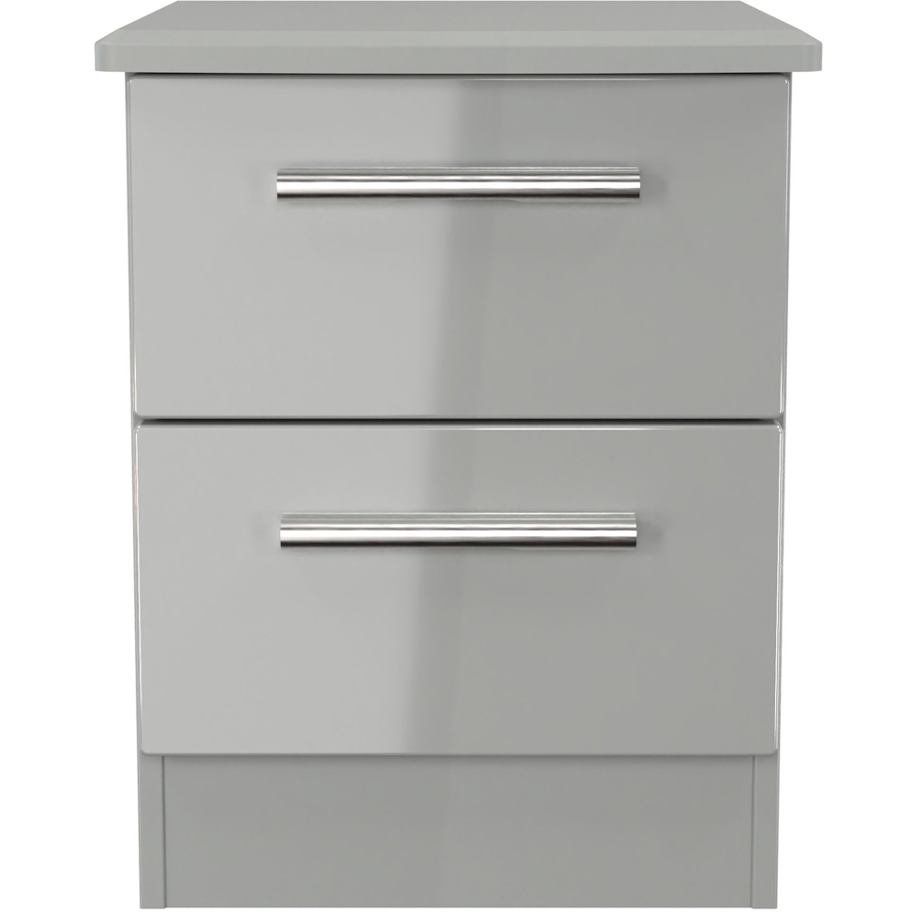 Crowndale Knightsbridge 2 Drawer Grey Gloss and Dusk Grey Compact Bedside Cabinet Ready Assembled Image 3