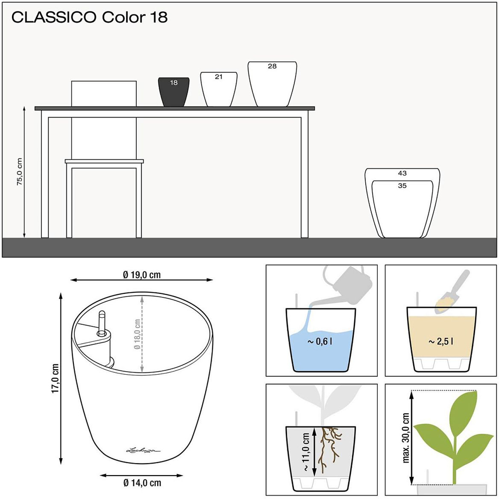 Lechuza Classico Sand Brown Poly-Resin Self-Watering Planter 19cm 3 Pack Image 8