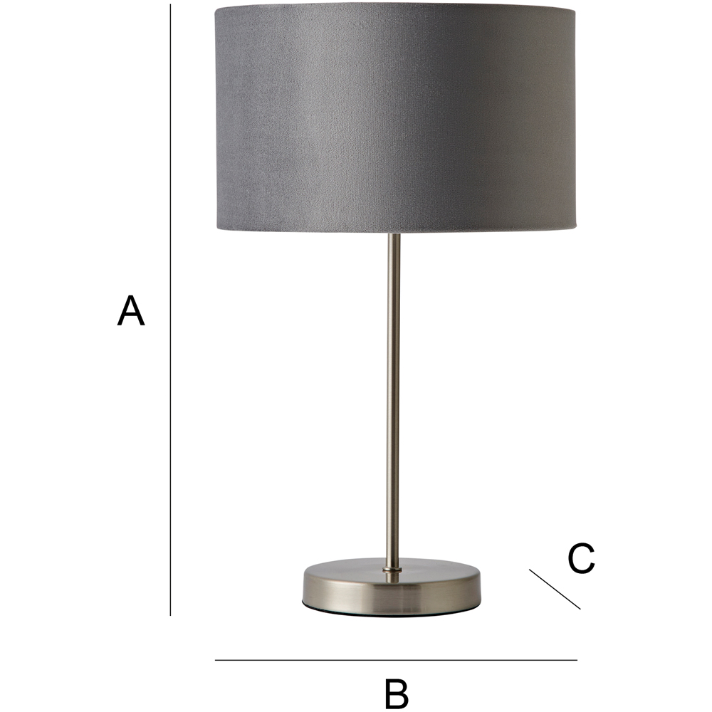 ValueLights Charlie Metallic and Grey Velvet Shade Brushed Chrome Table Lamp and Bulb Image 8