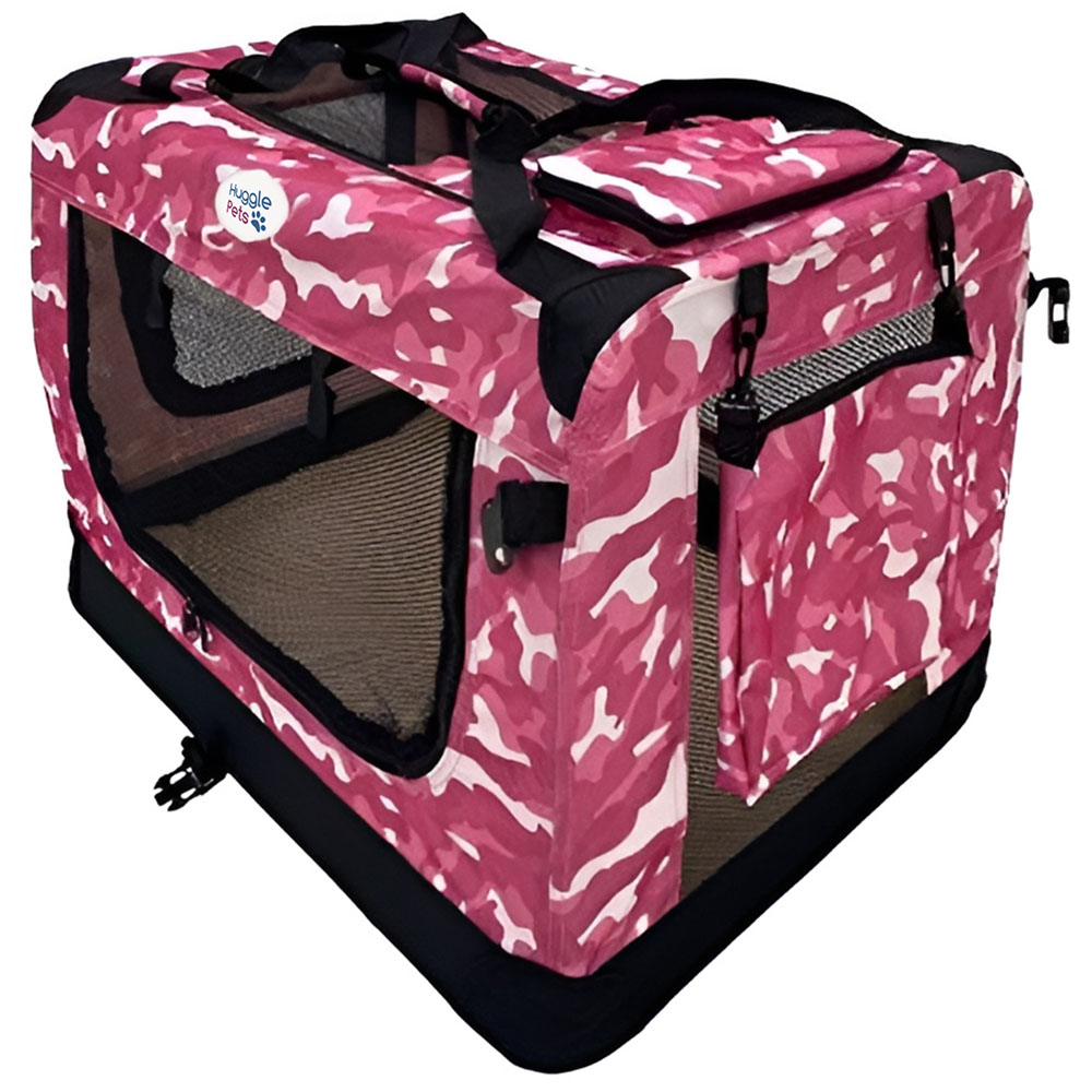 HugglePets Medium Camo Pink Fabric Crate 60cm Image 1