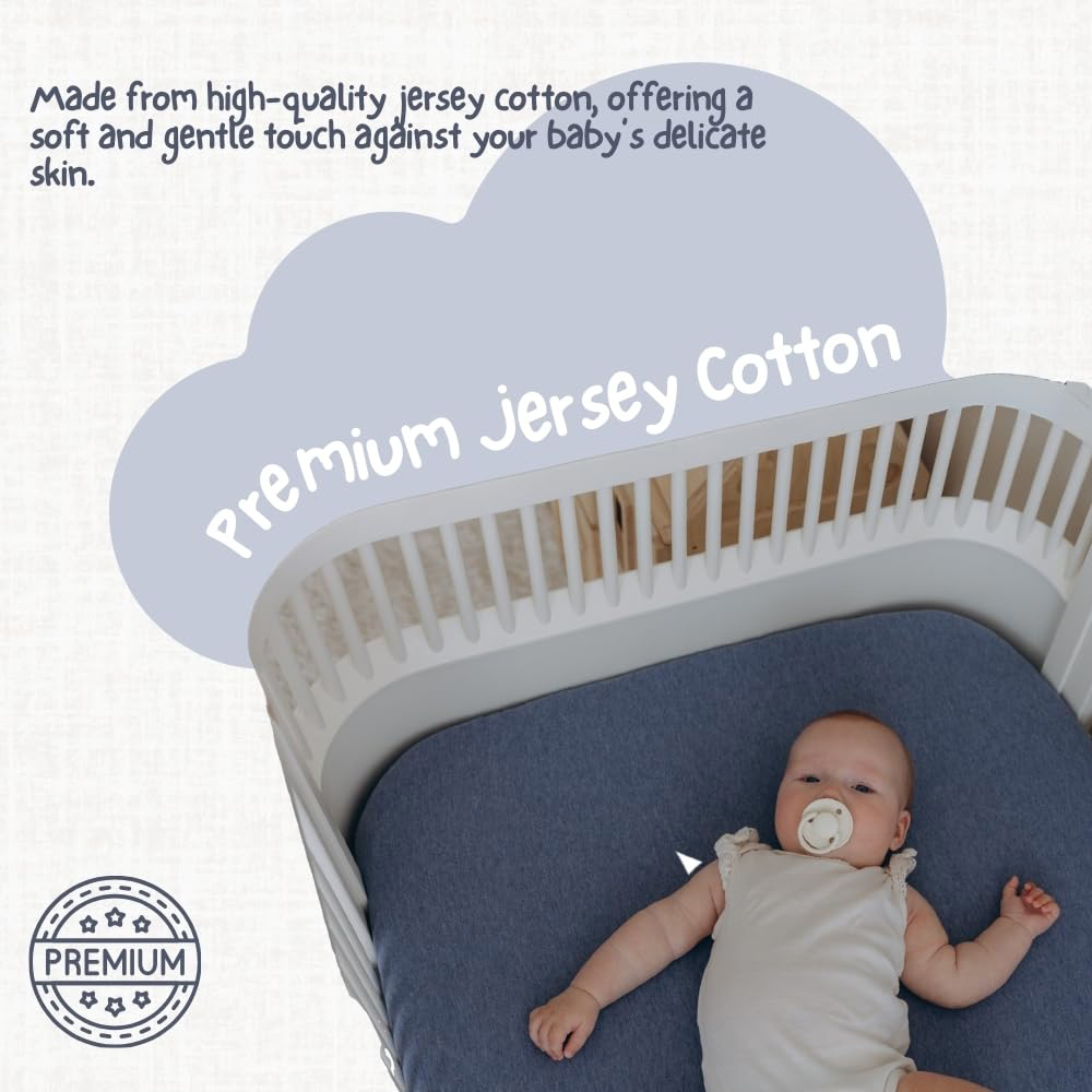 MHG Living Denim Blue and Animal Jersey Cotton Fitted Cot Bed Sheet 120 x 60cm 2 Pack Image 8