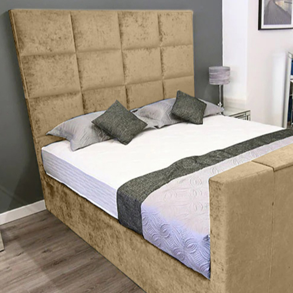 Eleganza Home Lurvi King Size Beige Plush TV Bed Frame with Headboard and Footboard Image 2