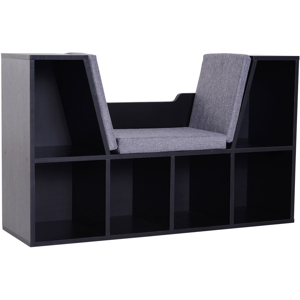HOMCOM 6 Shelf Black Bookcase with Cushioned Reading Seat Image 2
