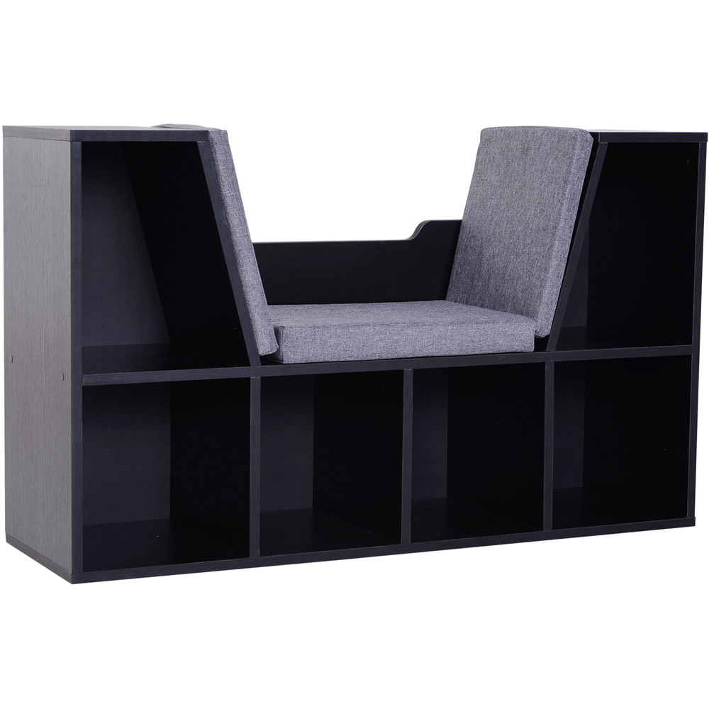 Portland 6 Shelf Black Bookcase with Cushioned Reading Seat Image 2