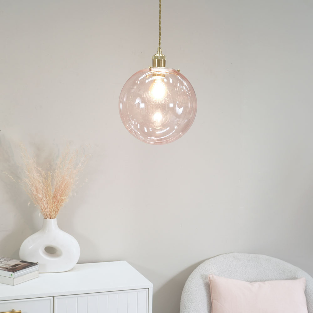 ValueLights Frenchie Pink Tinted Globe Gold Case Pendant Shade Image 2