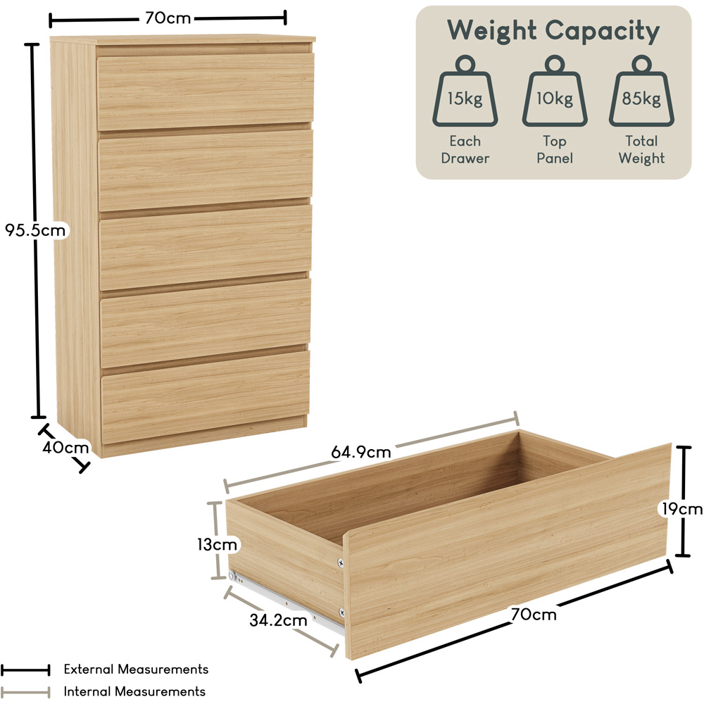 VIDA DESIGNS Denver 5 Drawer Pine Chest of Drawers Image 9