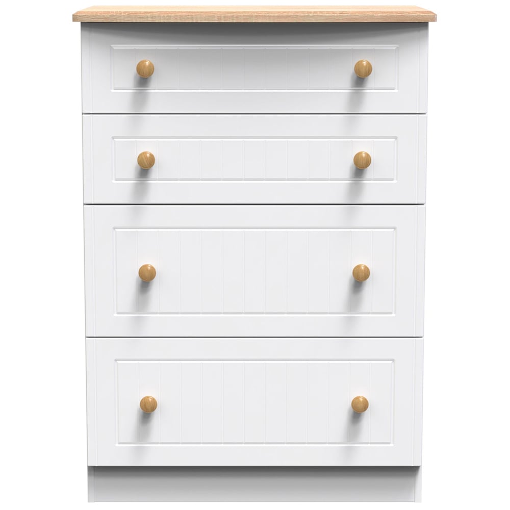 Crowndale Warwick 4 Drawer White Ash and Oak Deep Chest of Drawers Image 2