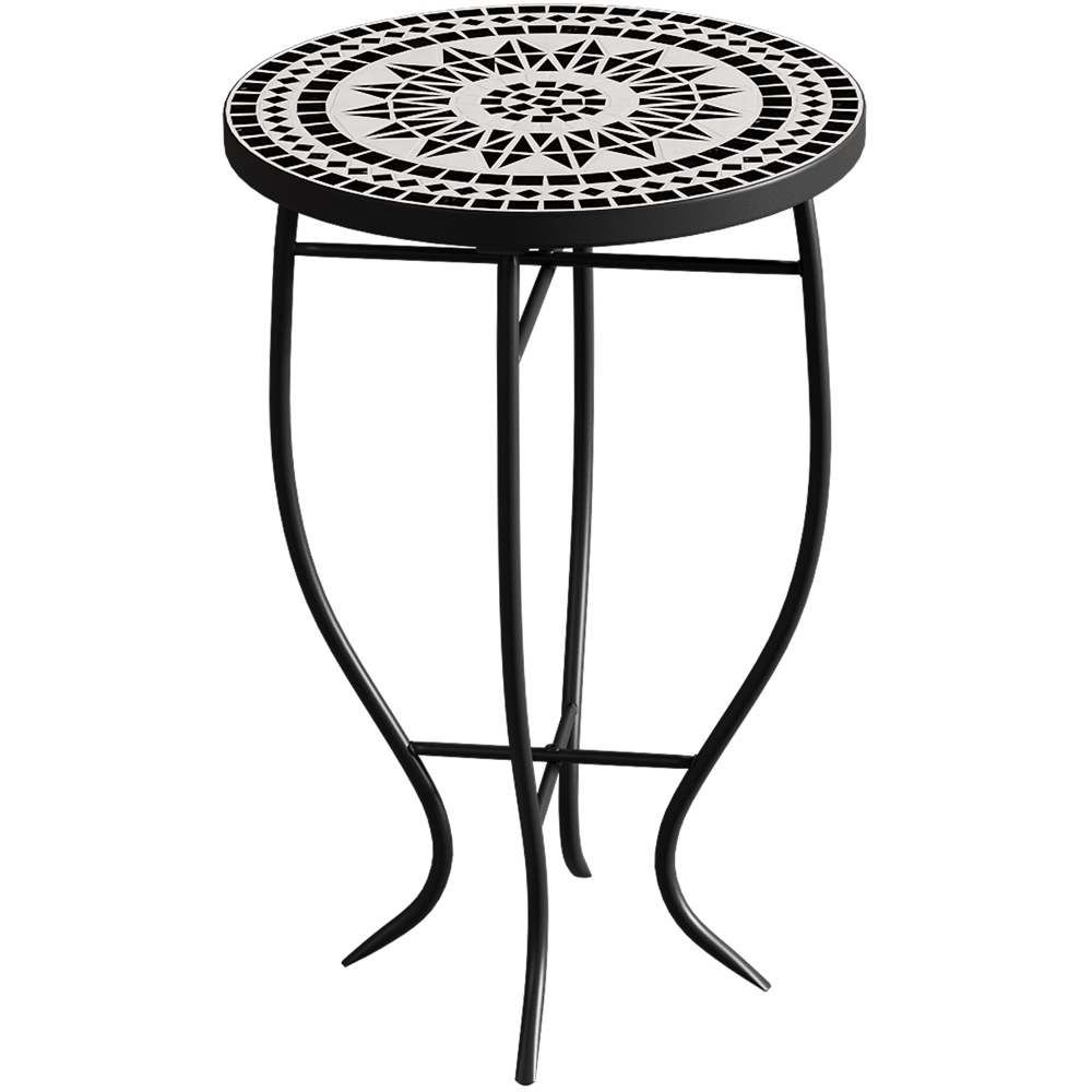 Living and Home White Mosaic Round Garden Accent Side Table Image 3
