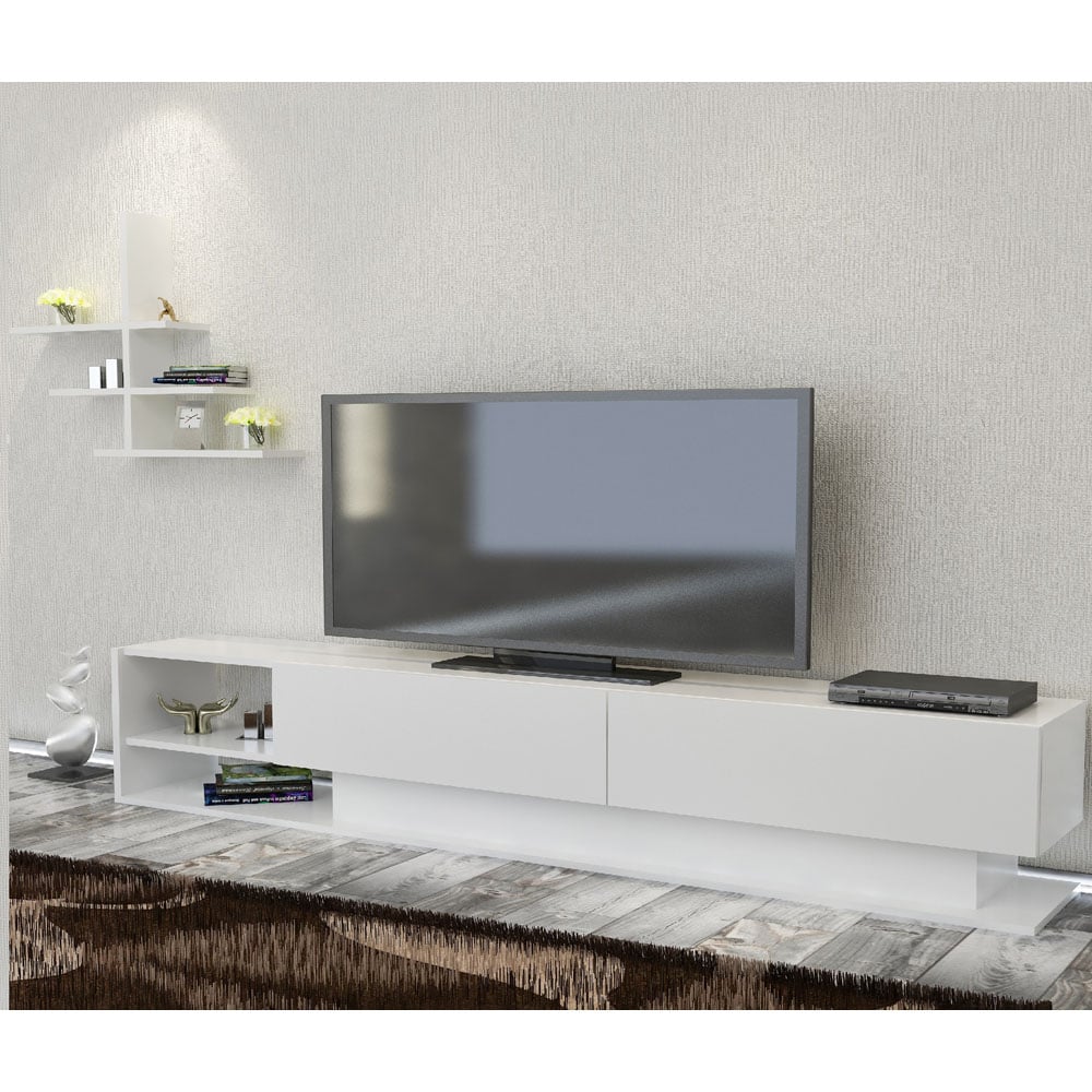 Decorotika Liza 2 Door 2 Shelf White TV Unit with Wall Shelf Image 8