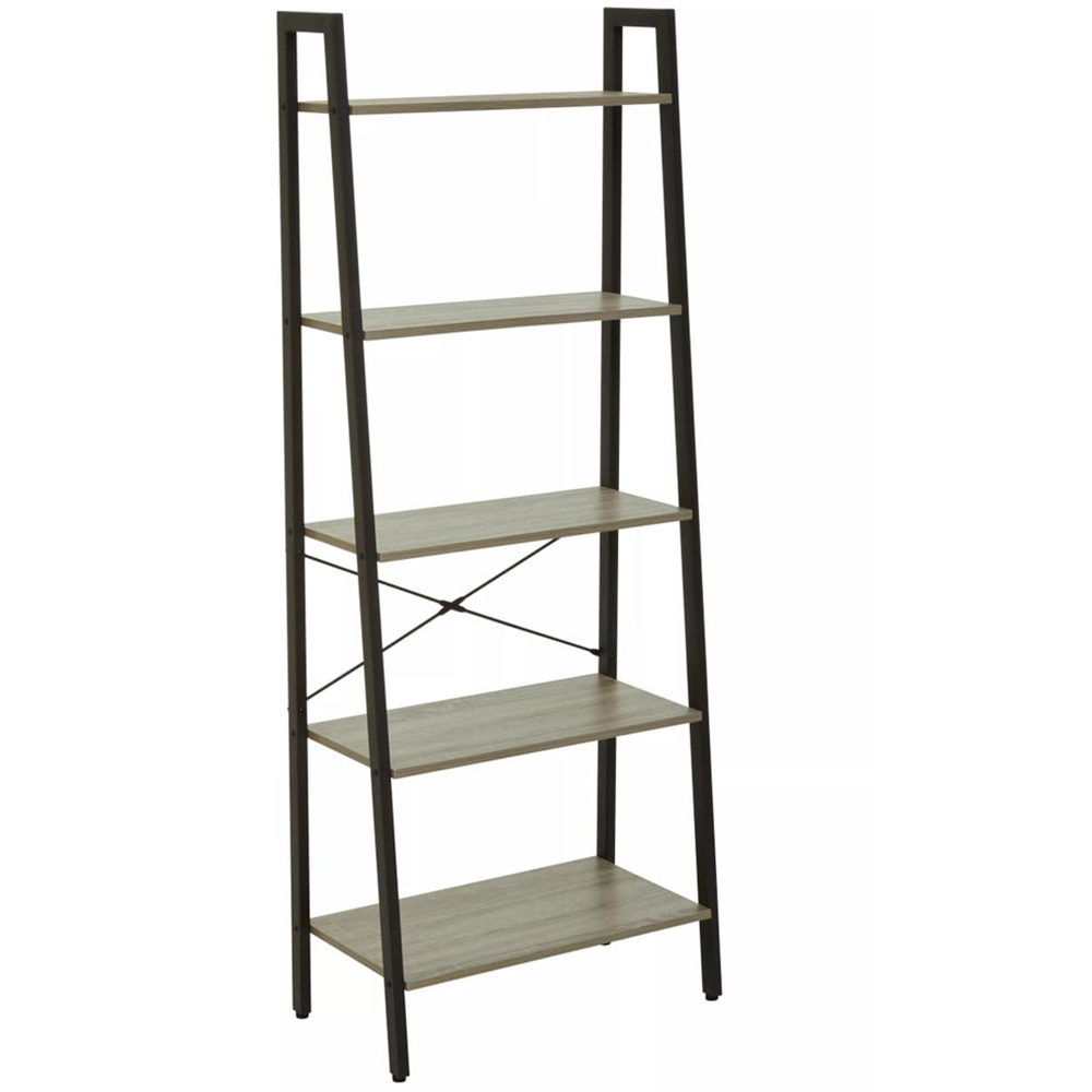 Premier Housewares Bradbury 5 Shelf Grey Oak Veneer Ladder Bookshelf Image 2