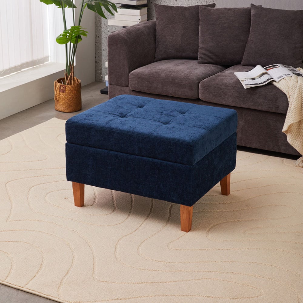 Living and Home Blue Chenille Ottoman Stool Image 8