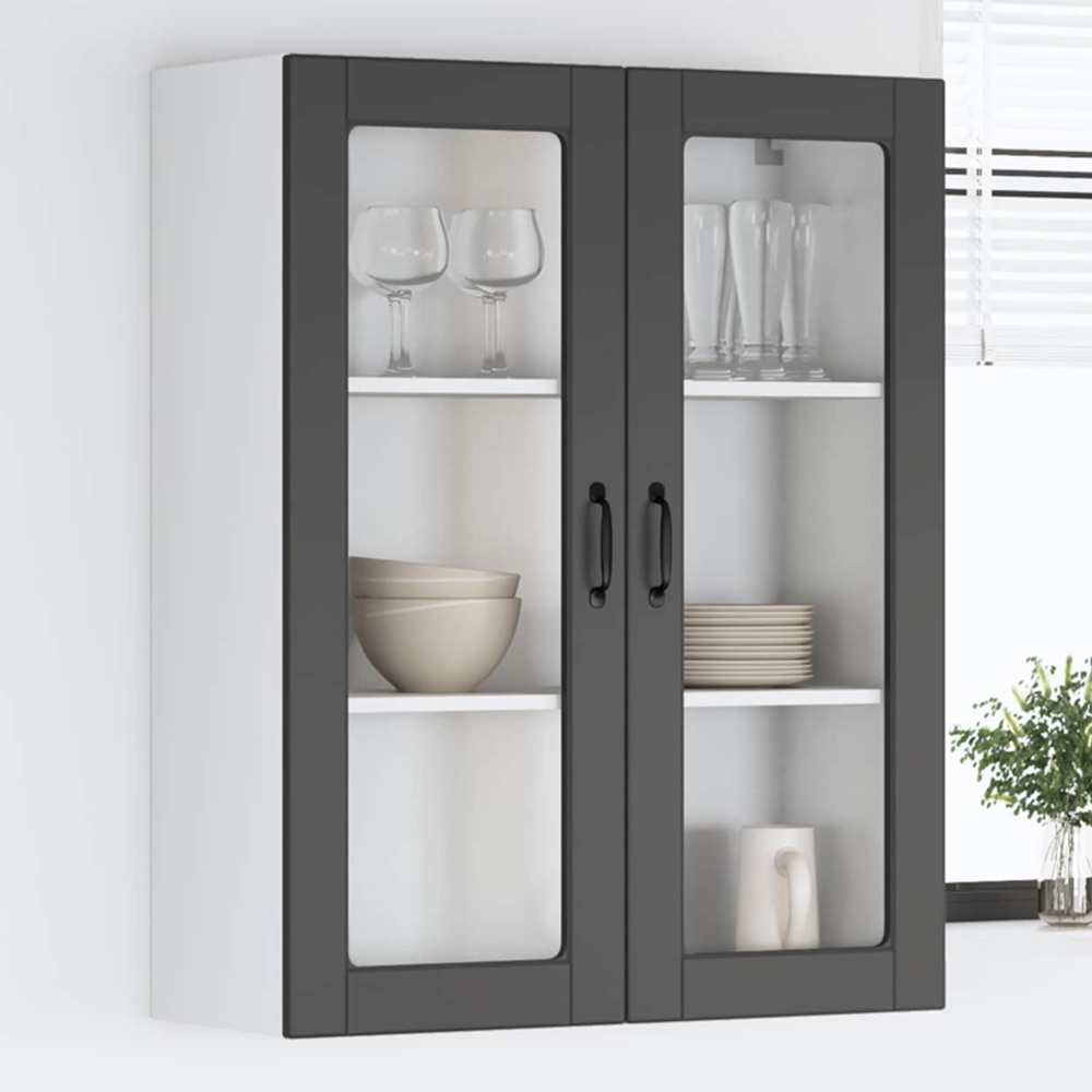 vidaXL 2 Glass Door Black Kitchen Wall Cabinet Image 1