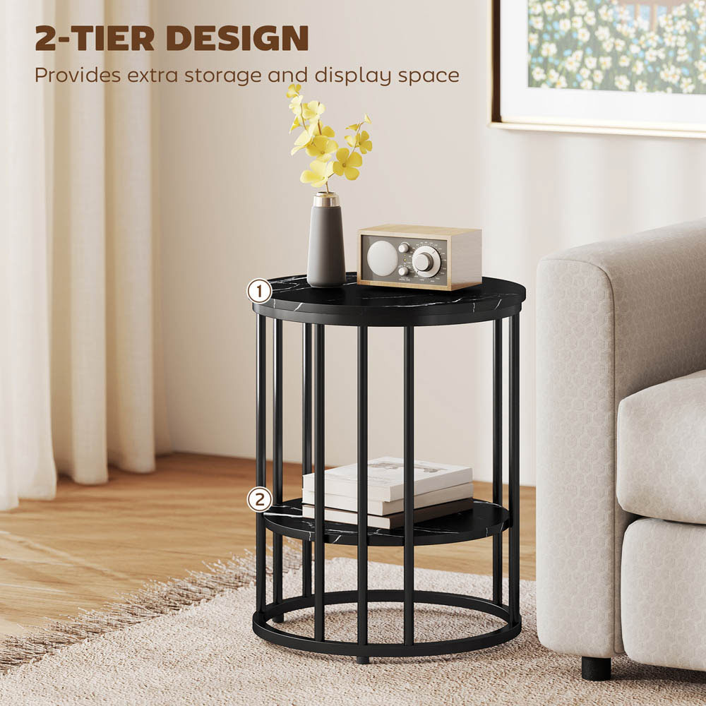 Portland Single Shelf Black Marble Effect Round Coffee Table Set of 2 Image 6
