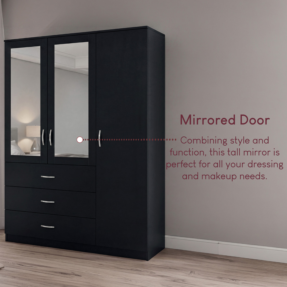 VIDA DESIGNS Riano 3 Door 3 Drawer Black Mirrored Wardrobe Image 6