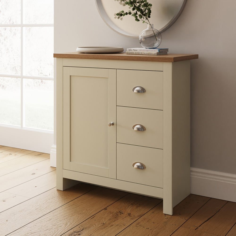 GFW Lancaster Single Door 3 Drawer Cream Sideboard Image 8