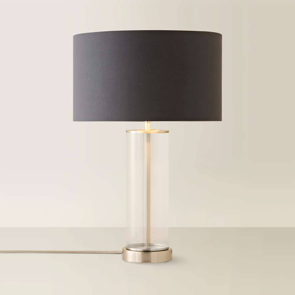 ValueLights Calin Charcoal and Chrome Shade Chrome Ribbed Glass Table Lamp with Bulb Image 3