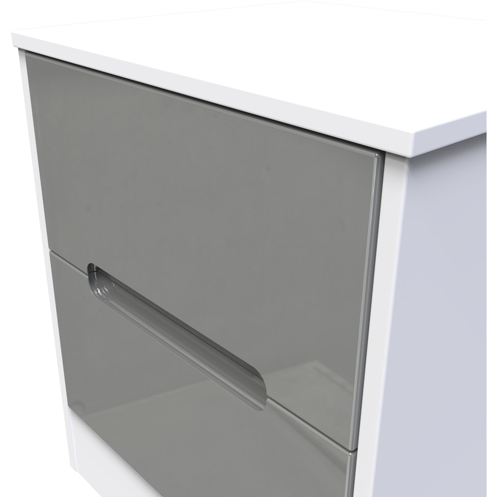 Crowndale Monaco 2 Drawer Grey Gloss and White Compact Bedside Cabinet Ready Assembled Image 5