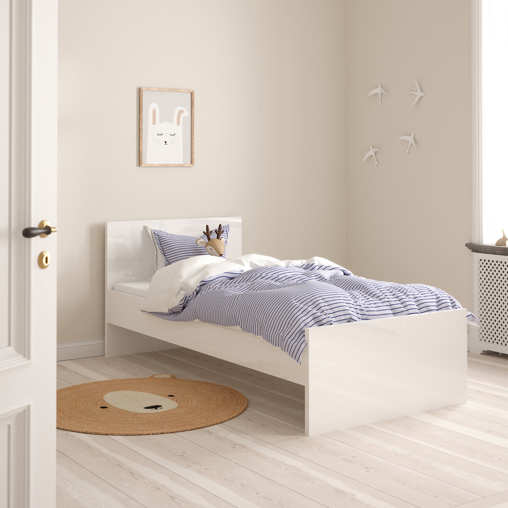 Florence Single White High Gloss Wooden Bed Frame Image 7