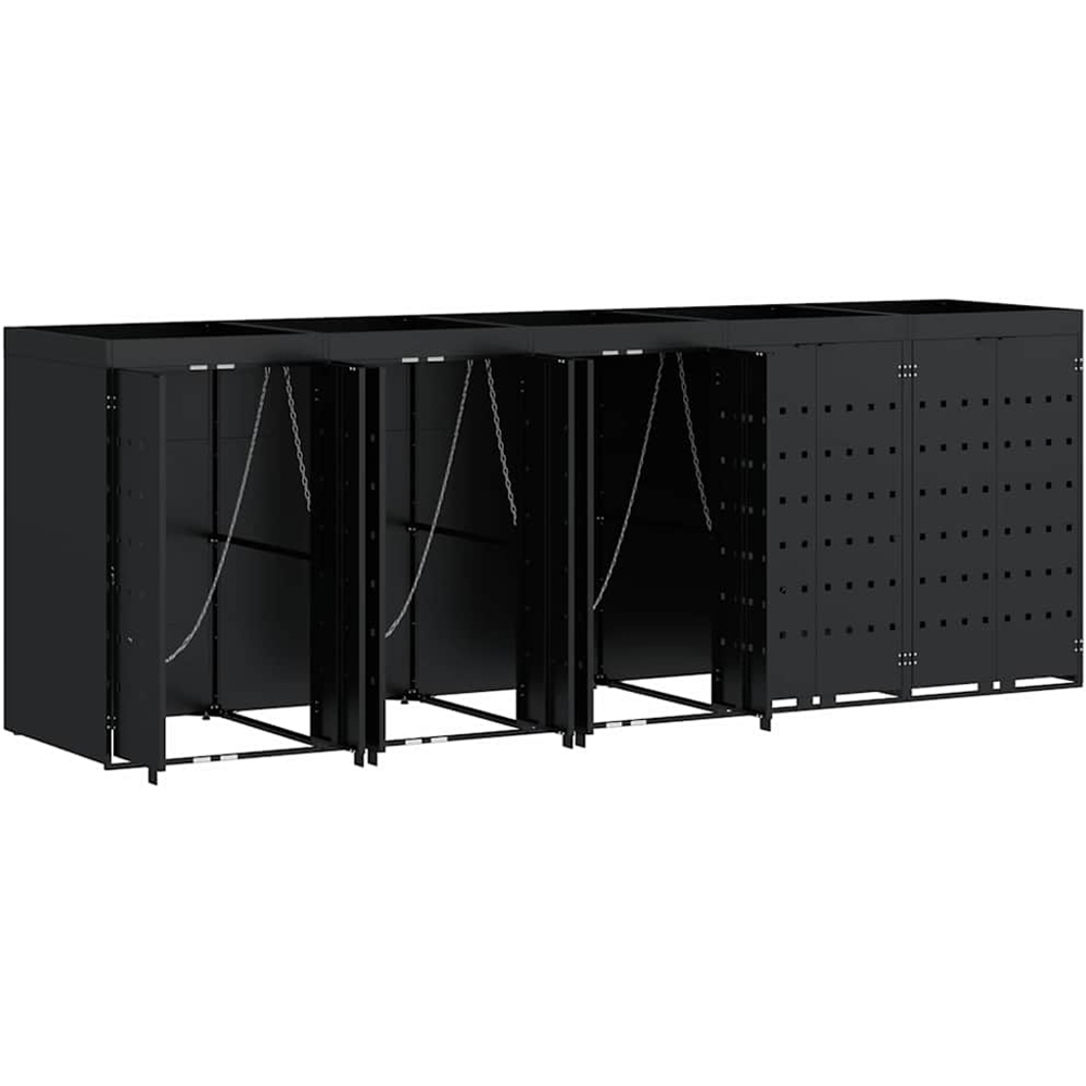 vidaXL Black 5 Wheelie Bin Storage Shed with Planter Roof Image 4